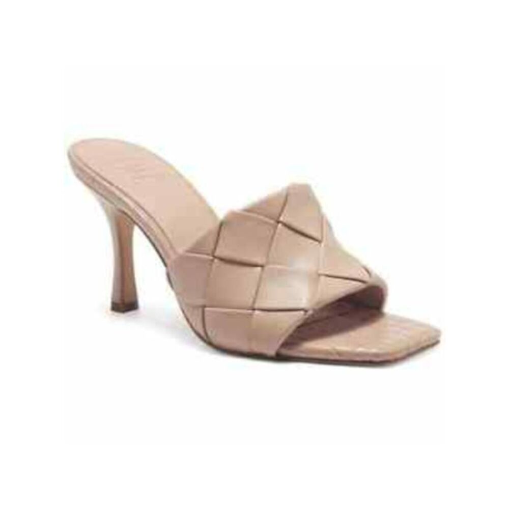 INC Womens Beige Woven Liah Square Toe Stiletto Slip On Dress Sandals 10 M